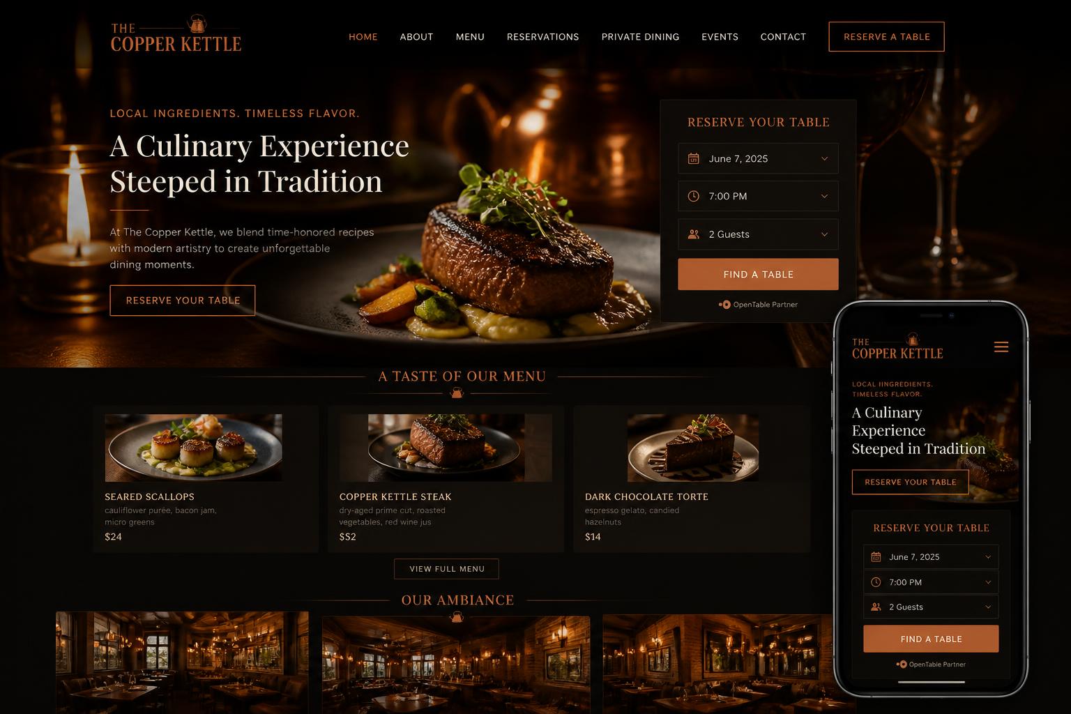The Copper Kettle website preview