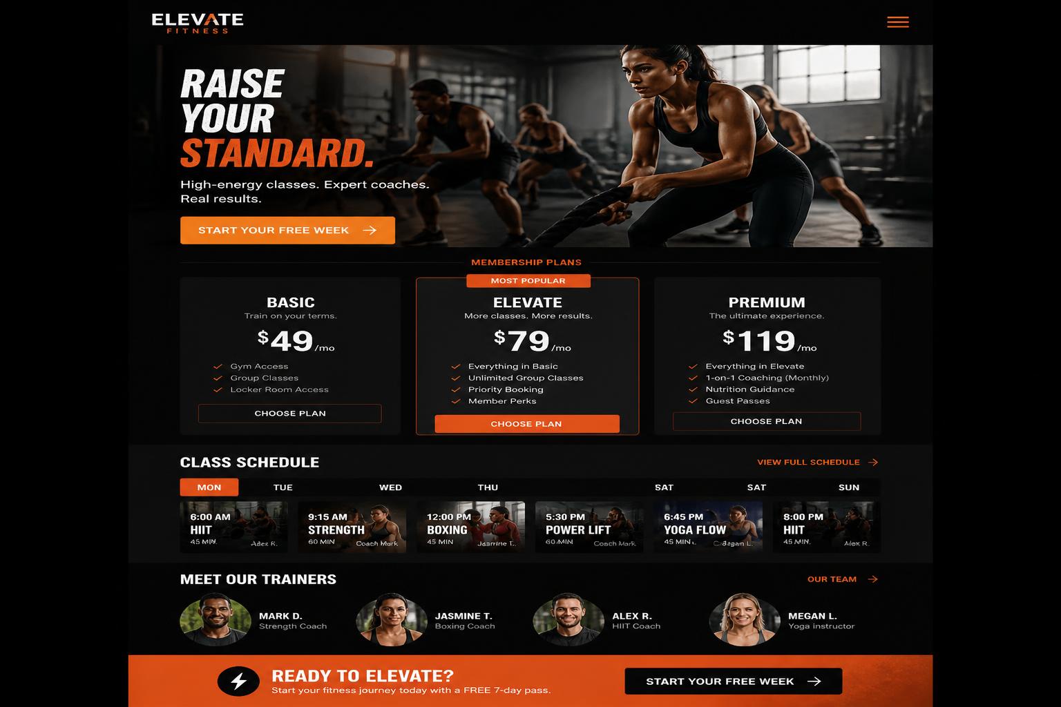 Elevate Fitness website preview